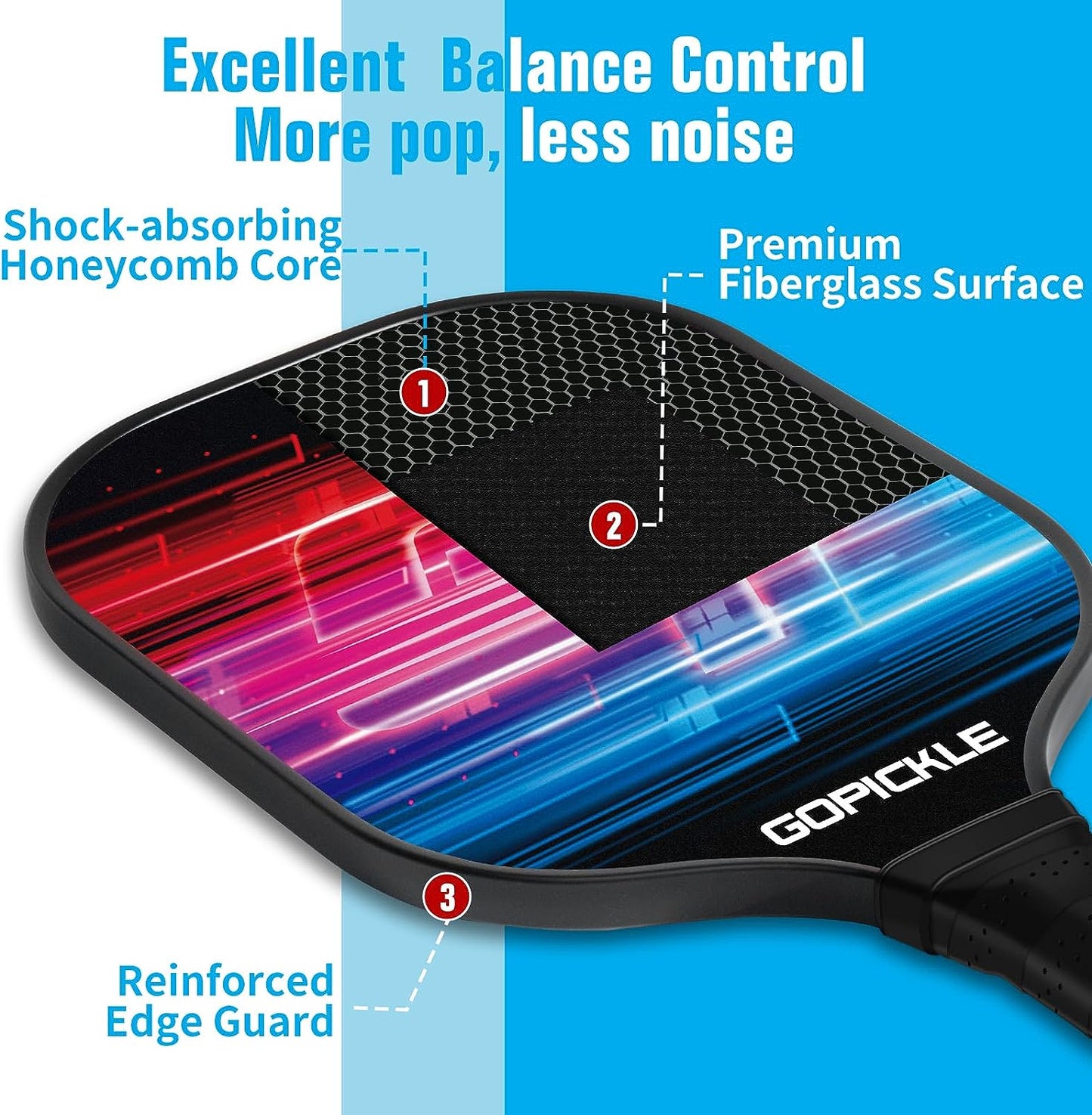 GoPickle Fiberglass Pickleball Paddles, Pickleball Set of 2 Fiberglass Paddles, 4 Pickleball Balls, 8 Lead Tape, Backpack