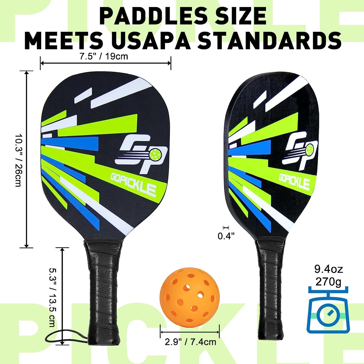 GoPickle Pickleball Paddles, Pickleball Set of 4 Premium Wood Paddles, 4 Pickleball Balls, Waterproof Carry Bag