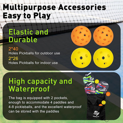 GoPickle Pickleball Paddles, Pickleball Set of 4 Premium Wood Paddles, 4 Pickleball Balls, Waterproof Carry Bag