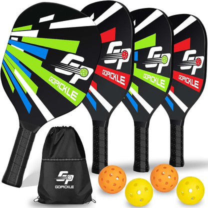 GoPickle Pickleball Paddles, Pickleball Set of 4 Premium Wood Paddles, 4 Pickleball Balls, Waterproof Carry Bag