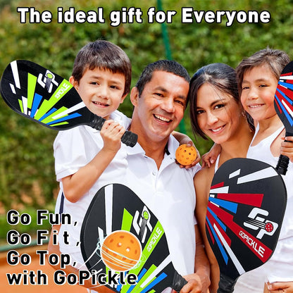 GoPickle Pickleball Paddles, Pickleball Set of 4 Premium Wood Paddles, 4 Pickleball Balls, Waterproof Carry Bag